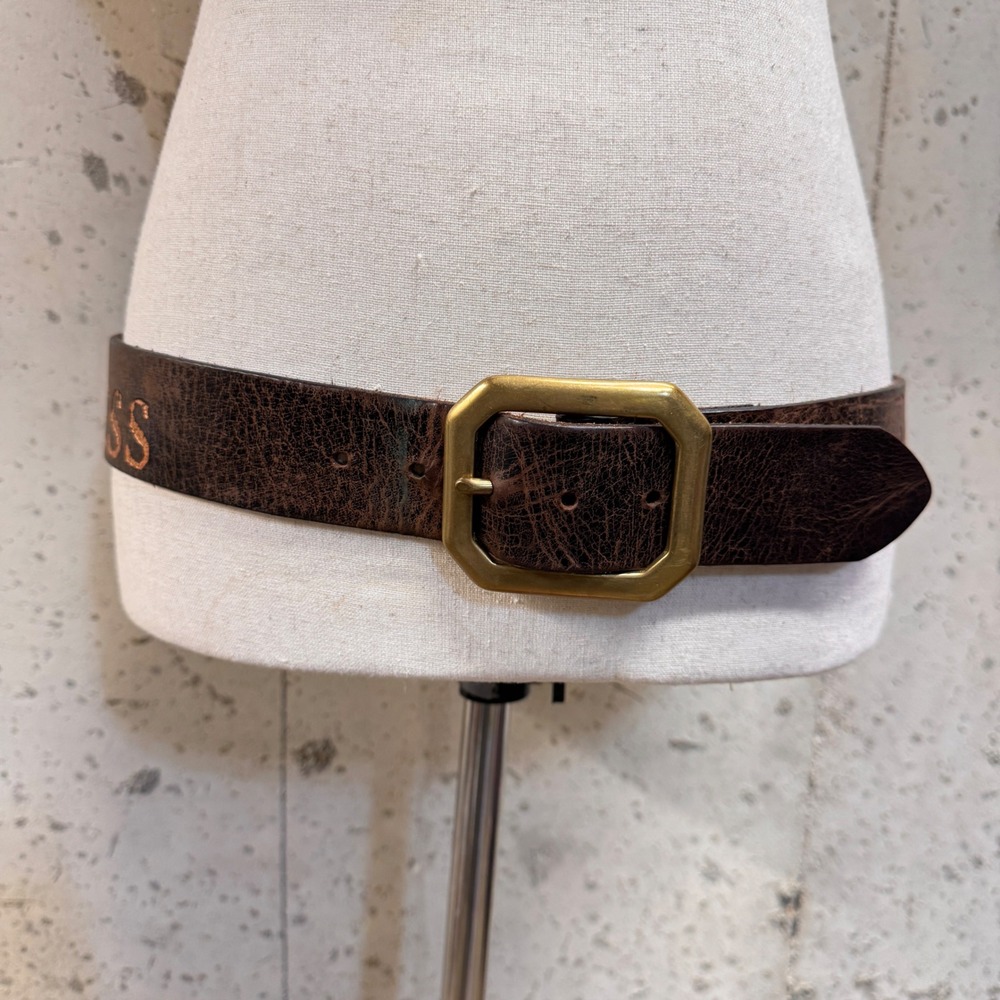 Dillon Rogers Leather Belt Womens S Brown Peace Love Happiness Boho Distressed